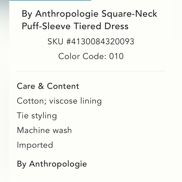 Anthropologie Square-Neck Puff-Sleeve Tiered Dress size Medium. - Picture 7 of 12